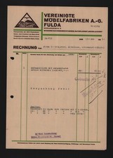 FULDA, Rechnung 1935, Vereinigte Möbel-Fabriken AG Aufwaschtisch