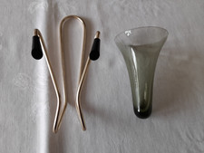 Vintage - Wandvase (Rauchglas) in Messinghalterung - 50er Jahre