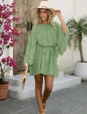 Elegantes Mehrschichtiges Chiffon Kleid Pastellgrün mit Gürtel Gr. S Neu !!!