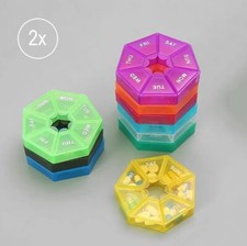 7 Tage Tablettenbox Fächer 2x Medikamentenbox Pillendose Pillenbox Rund Box Bunt