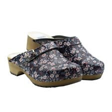 Blumen Schwedische Holzclogs aus Leder mit Schnalle niedriger Absatz geschlossen