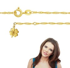 Zarte Fusskette Singapur mit Kleeblatt, Echt Gold333(8K), ca.1,4mm,Made in Germa