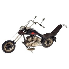 Großes schwarzes Blechmotorrad mit Flamme Modell Motorrad Chopper Deko