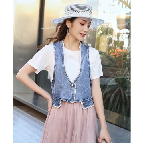 Damen denim weste gilet - denim, jacke