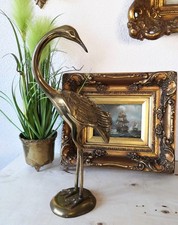 Große Reiher Figur KRANICH SKULPTUR MESSING, 50er 60er Jahre Vintage Tier