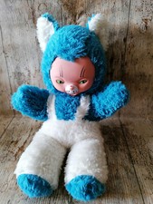 Plüschhase mit Gummigesicht  Blau-Weiss 40cm DDR 70ziger Jahre