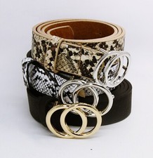 Echt Leder Damen Gürtel 3 cm Kroko Snake Schlange Print Schwarz  gz2125 22056