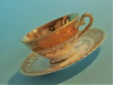 PORZELLAN PRUNK-SAMMEL-TASSE-MOKKA-2tlg.WEISS-GOLD-DEKOR-DESIGN-Fa.Kröckel-ANTIK
