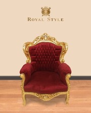 Barock Sessel Stoff Rot Gold