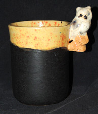 Keramikbecher Tasse Eule ca. 10cm Behinderten Werkstatt Dekor Sammler