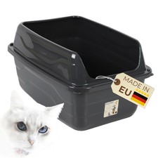 Katzenklo mit hohem Rand Schwarz Katzentoilette XXL offen ohne Deckel Anthrazit