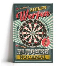 Blechschild 20x30cm Dart Retro Zielen Werfen Fluchen Nochmal Vintage Pub Deko
