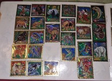 Vintage Sticker 90er Briefmarken Stil Gold Glitzer Original 40 Stück