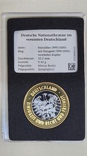 BRD 1991- D. Nationalhymne im vereinten D- 999 Silber + Kupfer vergoldet PP