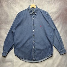 Vintage Ralph Lauren Blake Jeanshemd Herren L Baumwolle Rot Pony Langarm