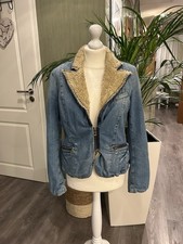 Replay Damen Jacke Gefüttert Jeansjacke Teddy Vintage M 38 Top Rar Blau Beige