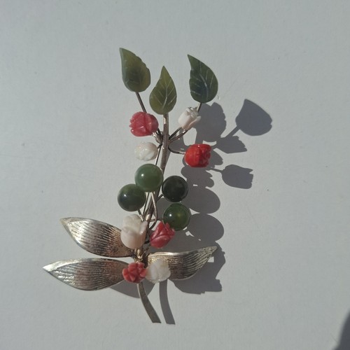 Vintage brosche korallen jade - vintage,