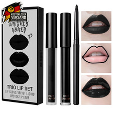 Schwarz Matte Lippenstift 3-in-1 Lipstick Lip Gloss Lipliner Liquid Wasserfest M