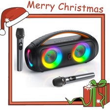 JYX Karaoke Bluetooth Lautsprecher mit 2 Wireless Mikrofonen – Tragbare Musikbox