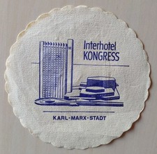 DDR Interhotel ,,KONGRESS" KARL-MARX-STADT Papierdeckchen Tropfdeckchen ⌀18 cm 