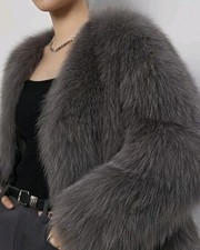 Damen Webpelz Mantel Grau Gr. 42