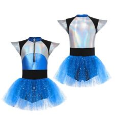 DE Kinder Mädchen Faschingskostüme Farbblock Karnevalskostüm Pailletten Kurzarm