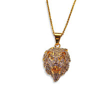 Edelstahl Halskette Ø 2mm 40 - 75cm mit Löwenkopf Anhänger 39 x 26mm in Gold (15