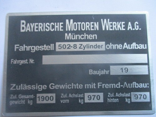 Typenschild bmw 502 - typenschild,