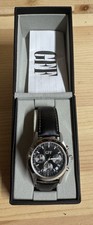 GFF Armbanduhr Herren Analog Chronograph Schwarz Silber Lederarmband - Neu & OVP