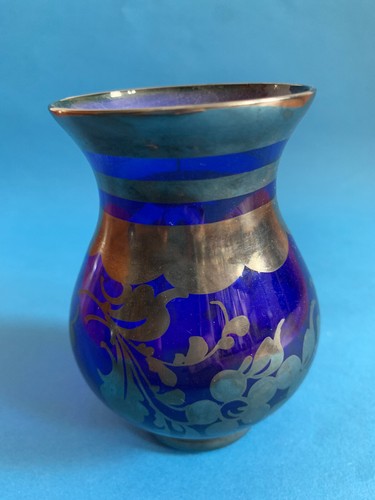 Vase kobaltblau mit silber - kobaltblau,