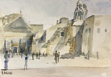 Alfred Behle 1935-97 Expressives Aquarell Personen in der Stadt Italien?