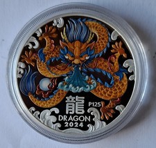 1 Oz Silber Lunar III / Drache 2024 PP coloriert in Box mit nummer. Zertifikat
