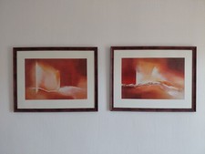 2 Bilder 80x60cm Wohnzimmer Glas Holzrahmen tolle Farben rot Orange Hingucker