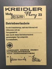 Kreidler Flory 23 Datenblatt Moped Krad Mofa Dokumente Bescheinigung Papiere Top