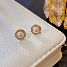 Ohrringe Perle Gold Ohrstecker Damen Perlen Edel Handarbeit Barock Style ⌀1,1 cm