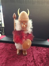 Hans Bolling Wikinger Holz Figur 60er Jahre 19 cm, Schild, Fell, Speer, Dänemark