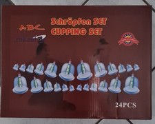 24 St. Schröpfen Set mit Schröpfgläser aus Kunststoff und Vakuumpumpe 