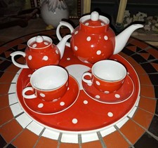 Geschirr Kannen Gedecke Tablett Punkte Polka Dot Antik Vintage Retro Shabby