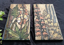 2 x florale Keramik Wandplatte Wandbild signiert Blumen Handarbeit 3175 Gramm