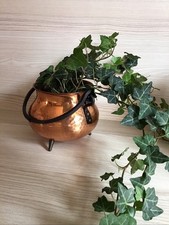 Antiker Kupferkessel Übertopf bauchig Eisenhenkel Durchmesser 12 cm, Höhe 12 cm!