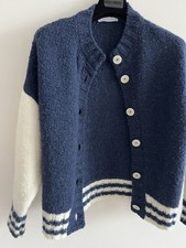 WILDES Strickjacke  Wolle Alpaka Jacke blau weiß Gr. M