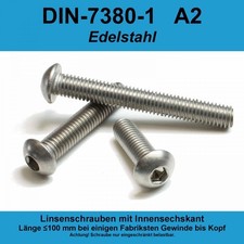 M8 ISO 7380 -1 A2 VA Edelstahl Linsenkopfschrauben Innensechskant Linsenkopf M8x