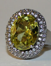 Eleganter Ring Damenring 925S Spinell gelbgrün+weiße Zirkonia Größe 50 Sterling