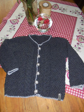 Trachtenjacke Weste Kinderjanker DIY Handarbeit gestrickt grau Gr. 110/116  Neu