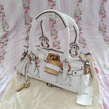 Chloe Paddington Mini Leder Handtasche Weiß Gold Hardware 14x28x16cm Neu