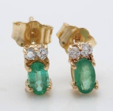 1.60 Karat Natürlicher Smaragd Und Diamanten IN 14K Solid Gelbgold Ohrstecker D9
