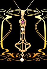 Art Nouveau Rosegold 9K mit Spinell Antike Jugendstilanhänger & Kette aus 1900