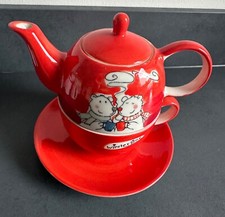 Mila Kaffeekanne Teekanne rot Katze Tasse Untertasse Tea for one Geschirr