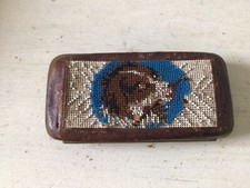 Altes Etui Perlenstickerei Hundemotiv Brillenetui ? Shabby Brocante Vintage Deko