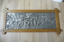 Zinnbild Relief Wald-Mühle gerahmt mit Holzrahmen 130x59 cm